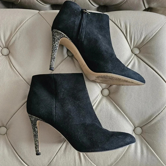 ❤HOST PICK❤️ Kate Spade Suede Niko Booties Glitter Heels Black Ankle  siz… - Picture 1 of 6